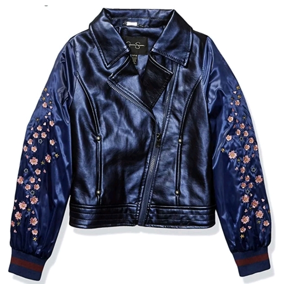 JESSICA SIMPSON EMBROIDERED FLORAL MOTO GIRLS JACKET